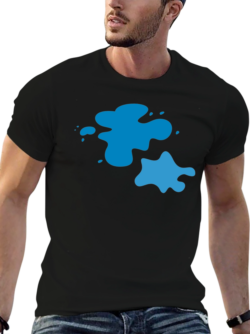 Cool Blue Splatter Graphic Tee - Black Casual T-Shirt