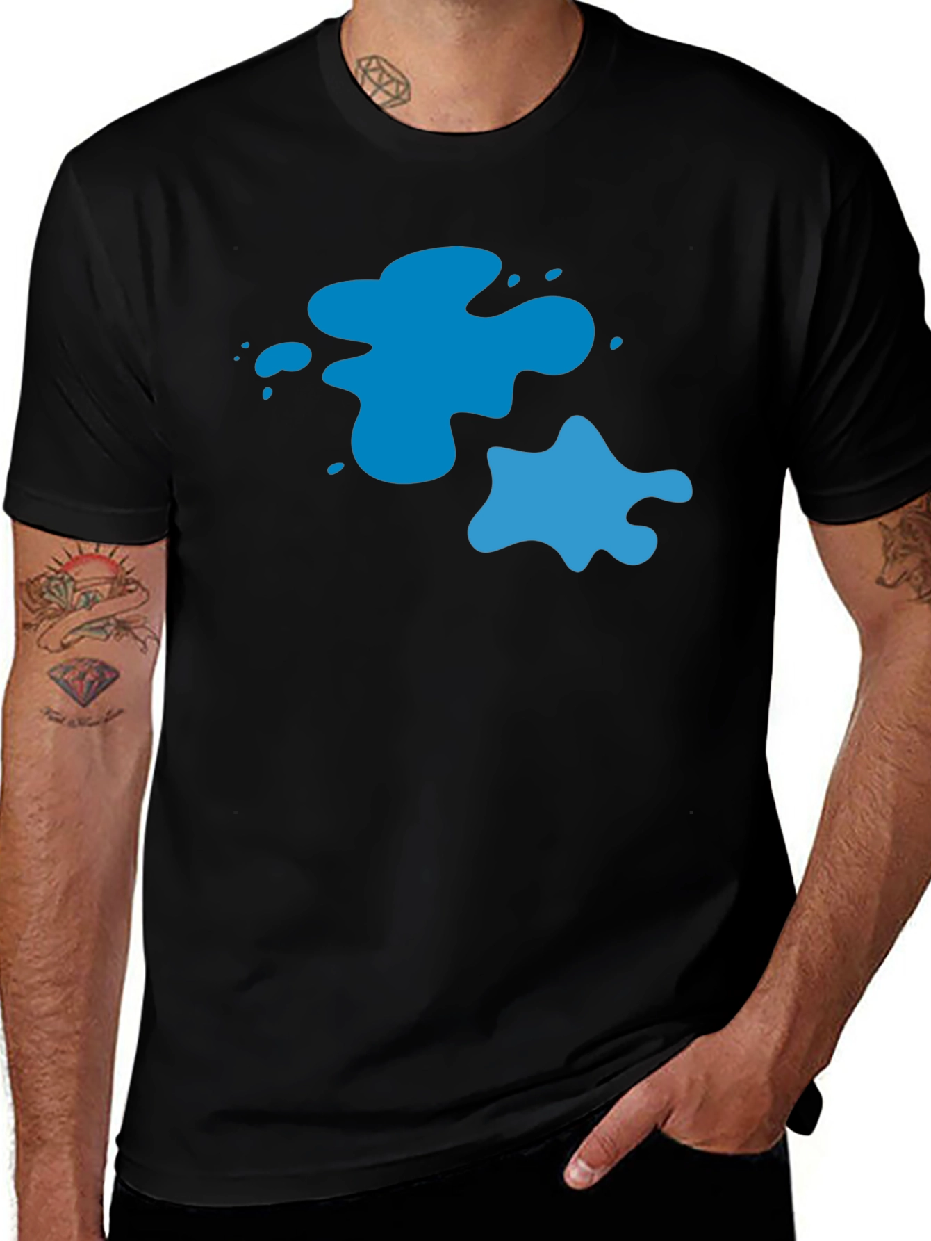 Cool Blue Splatter Graphic Tee - Black Casual T-Shirt