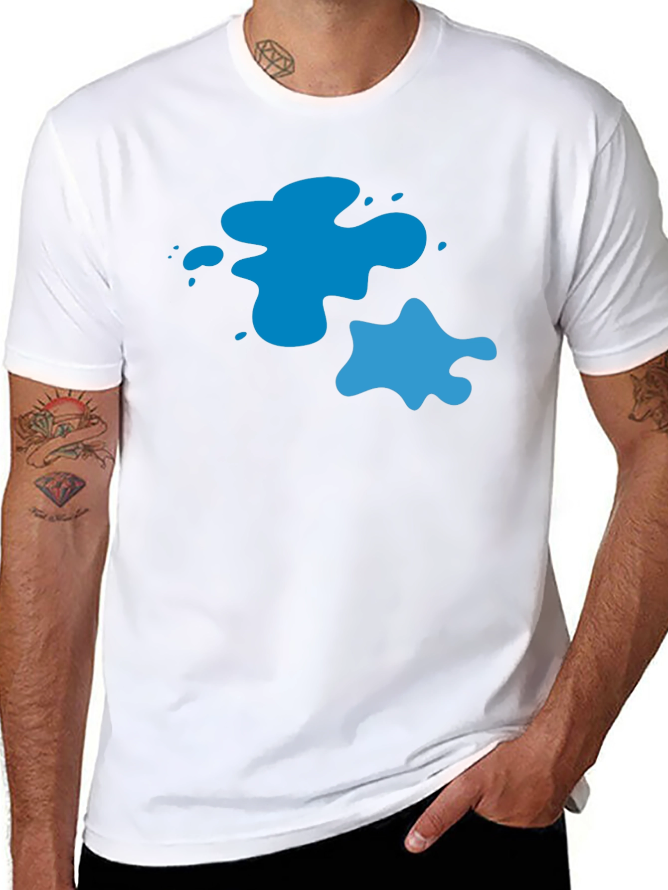 Cool Blue Splatter Graphic Tee - Black Casual T-Shirt