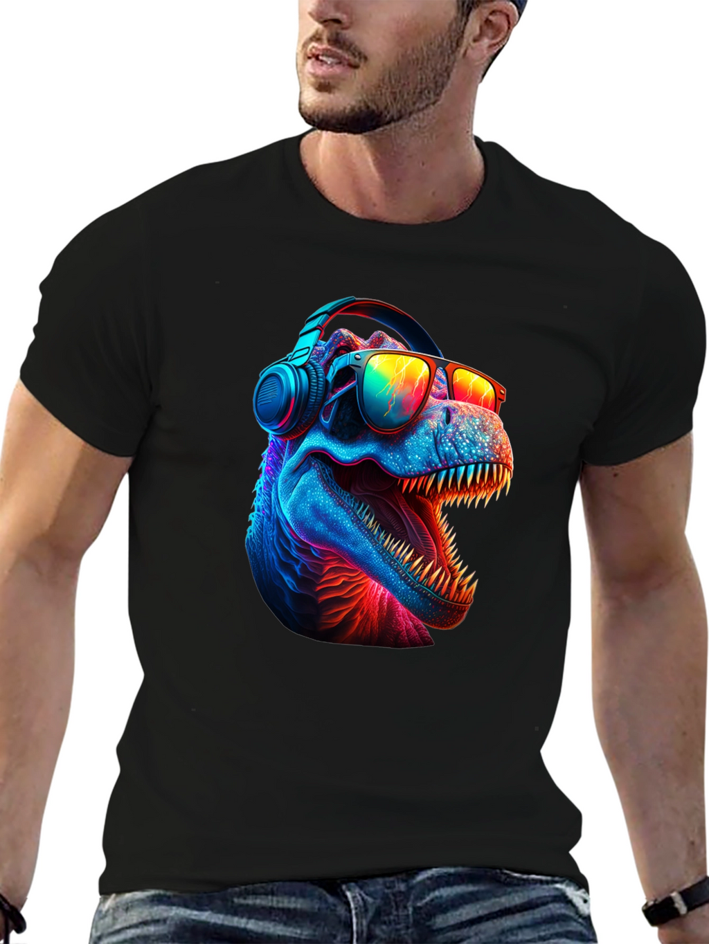 Cool Dino T-Shirt - Dinosaur with Headphones & Sunglasses