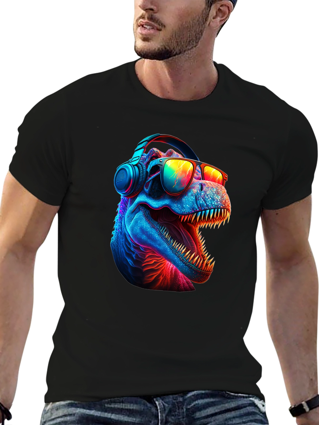 Cool Dino T-Shirt - Dinosaur with Headphones & Sunglasses