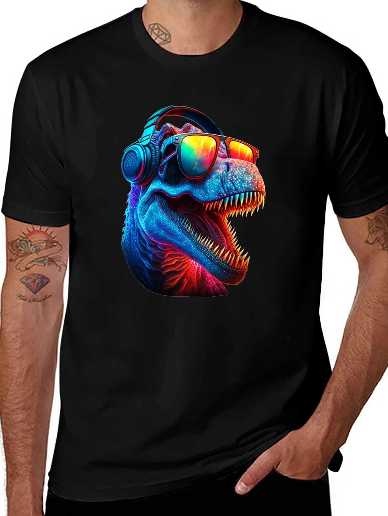 Cool Dino T-Shirt - Dinosaur with Headphones & Sunglasses