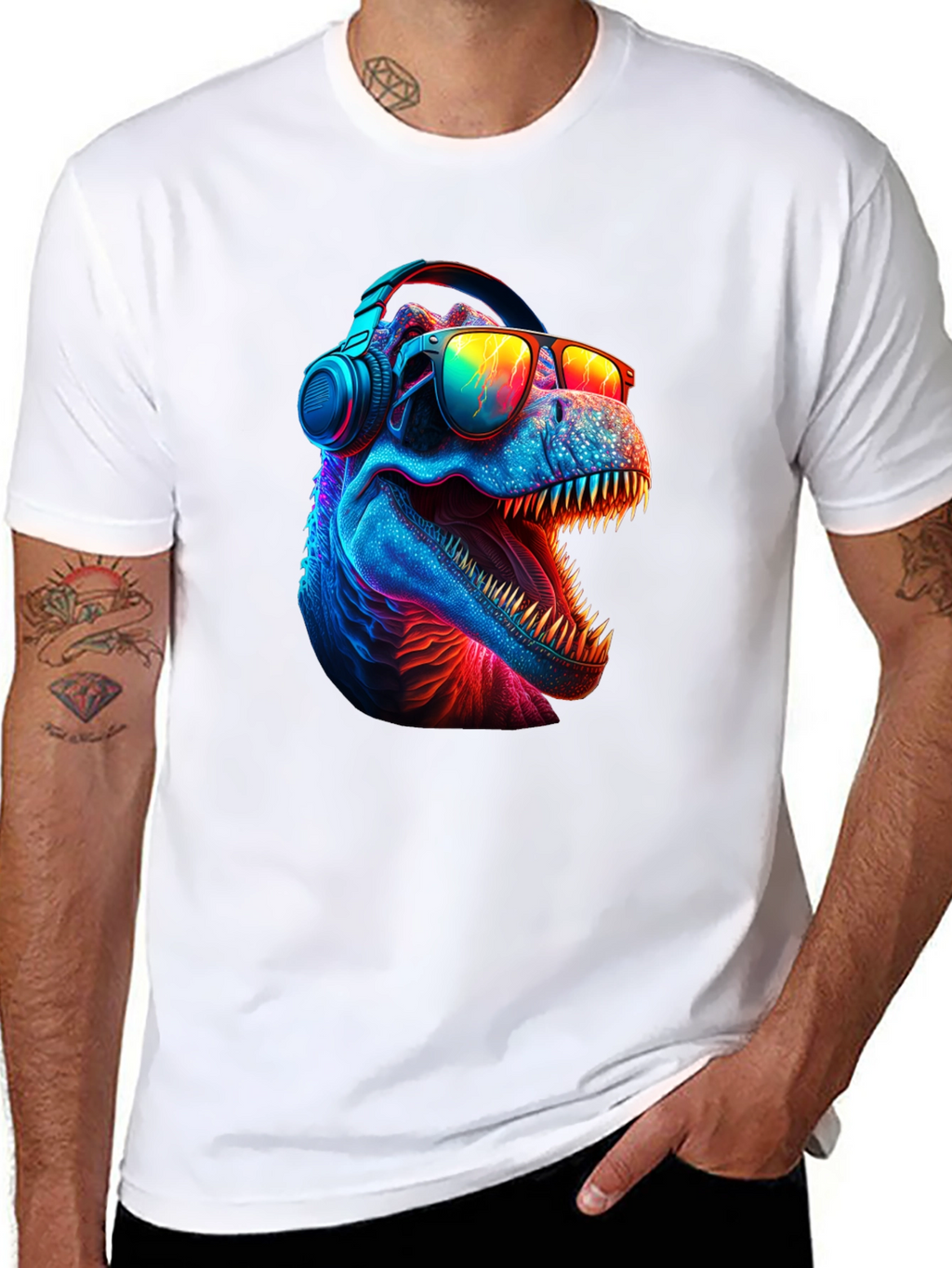 Cool Dino T-Shirt - Dinosaur with Headphones & Sunglasses