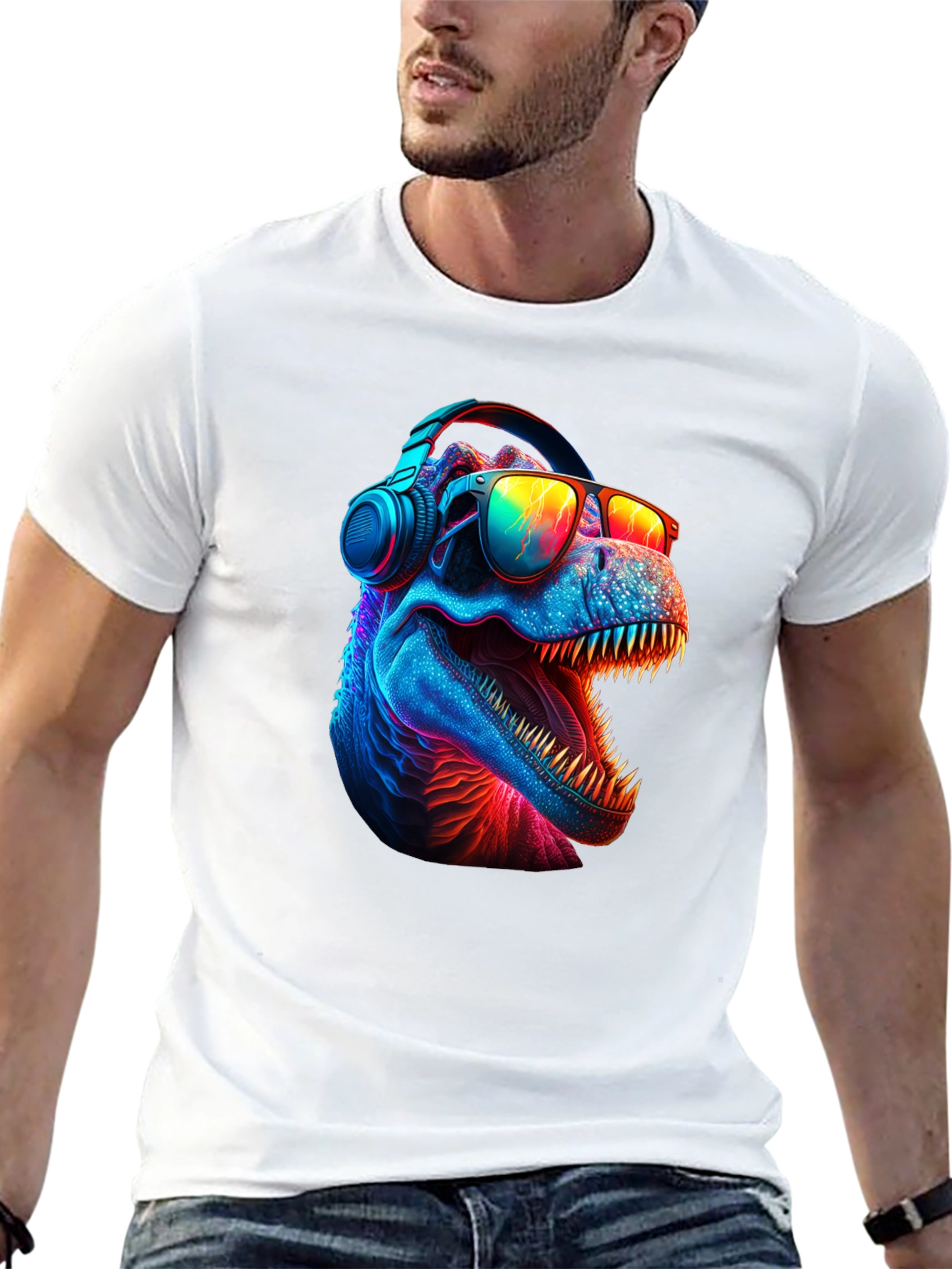 Cool Dino T-Shirt - Dinosaur with Headphones & Sunglasses
