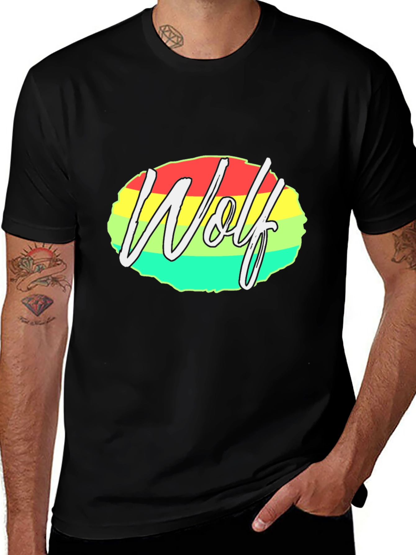 Wolf Graphic Tee - Rasta Colors