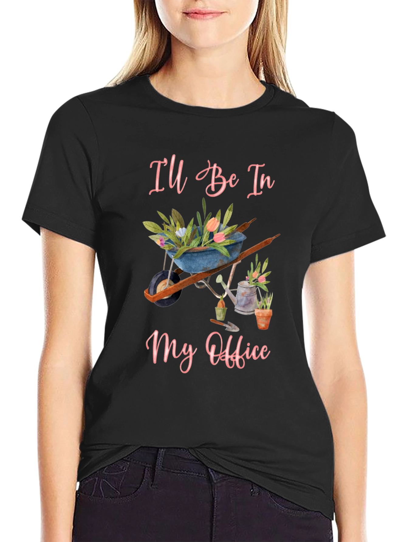 Gardeners Office T-Shirt - Floral Wheelbarrow Design
