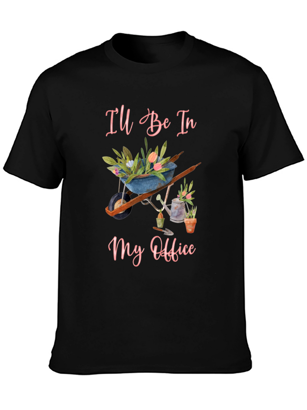 Gardeners Office T-Shirt - Floral Wheelbarrow Design