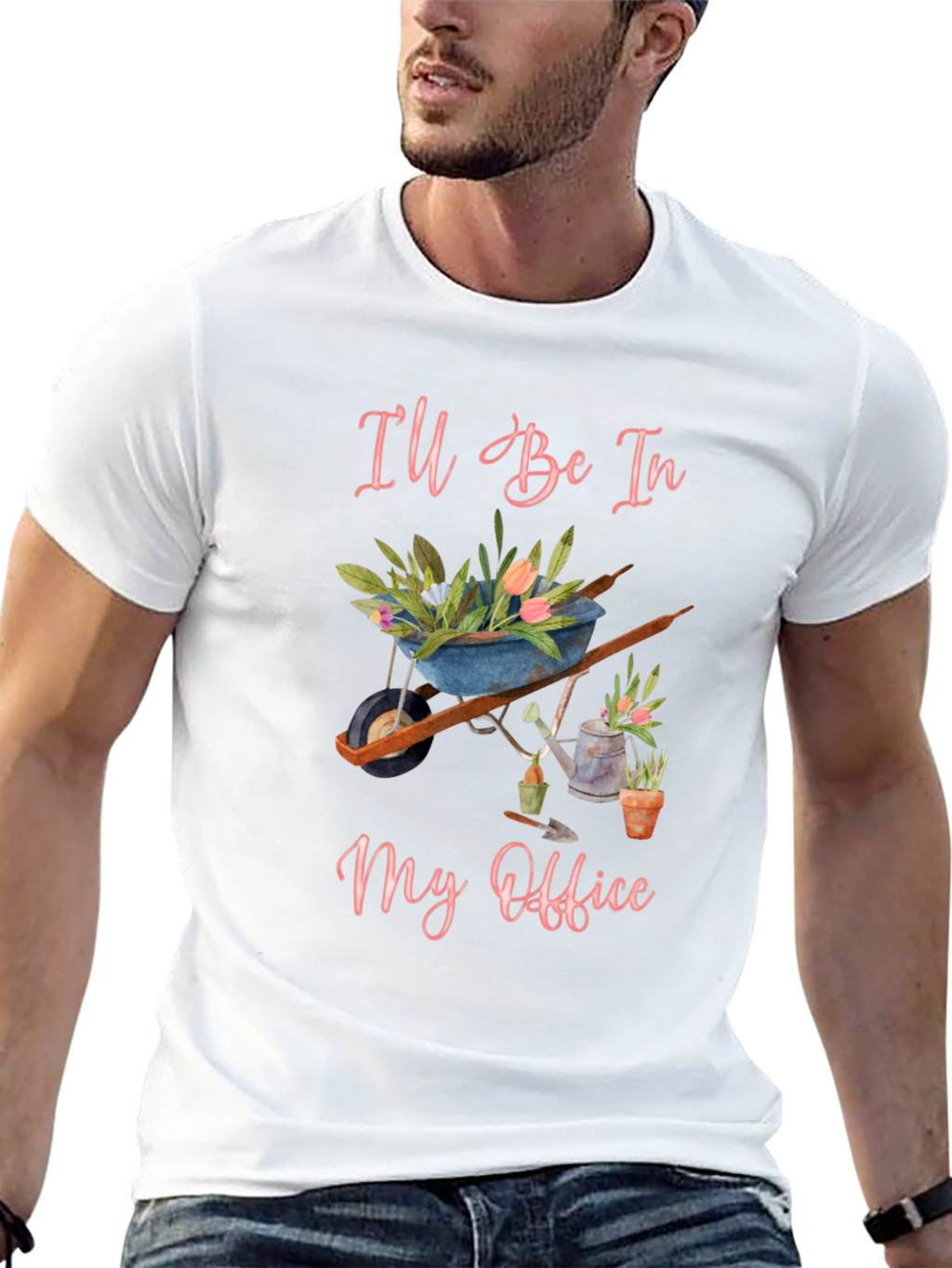 Gardeners Office T-Shirt - Floral Wheelbarrow Design