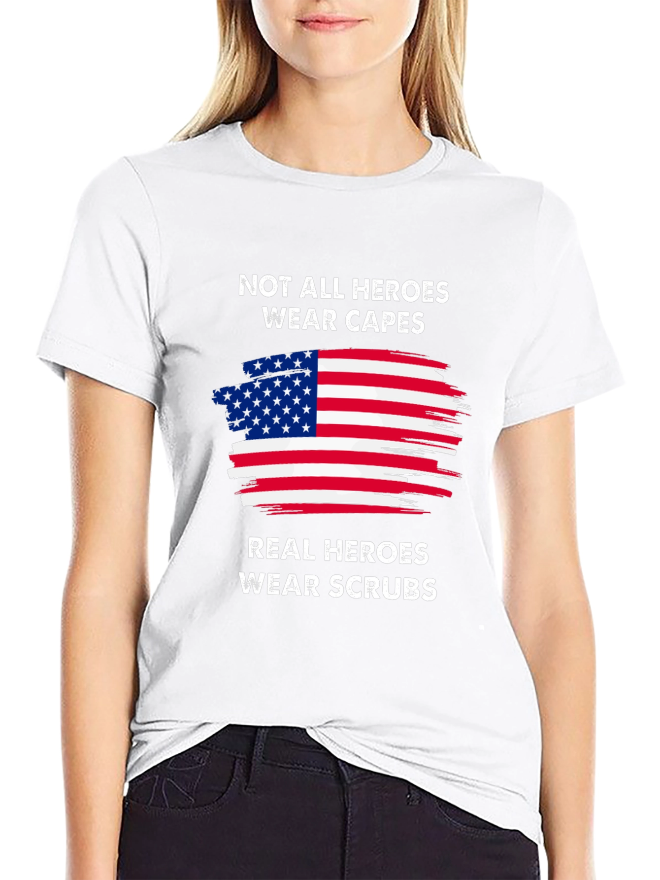 Heroes Wear Scrubs Graphic Tee - Patriotic Nurse/Doctor Shirt