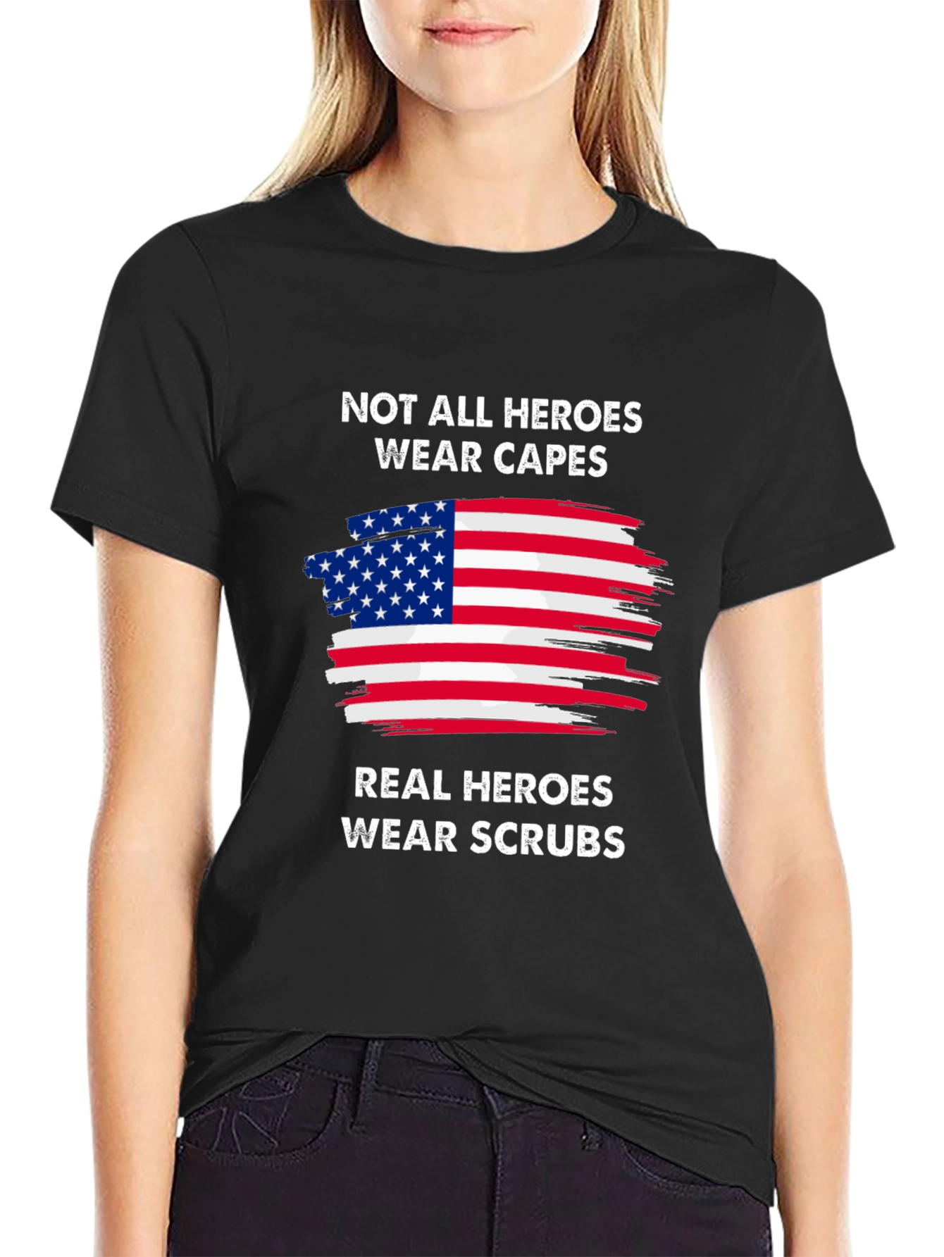 Heroes Wear Scrubs Graphic Tee - Patriotic Nurse/Doctor Shirt