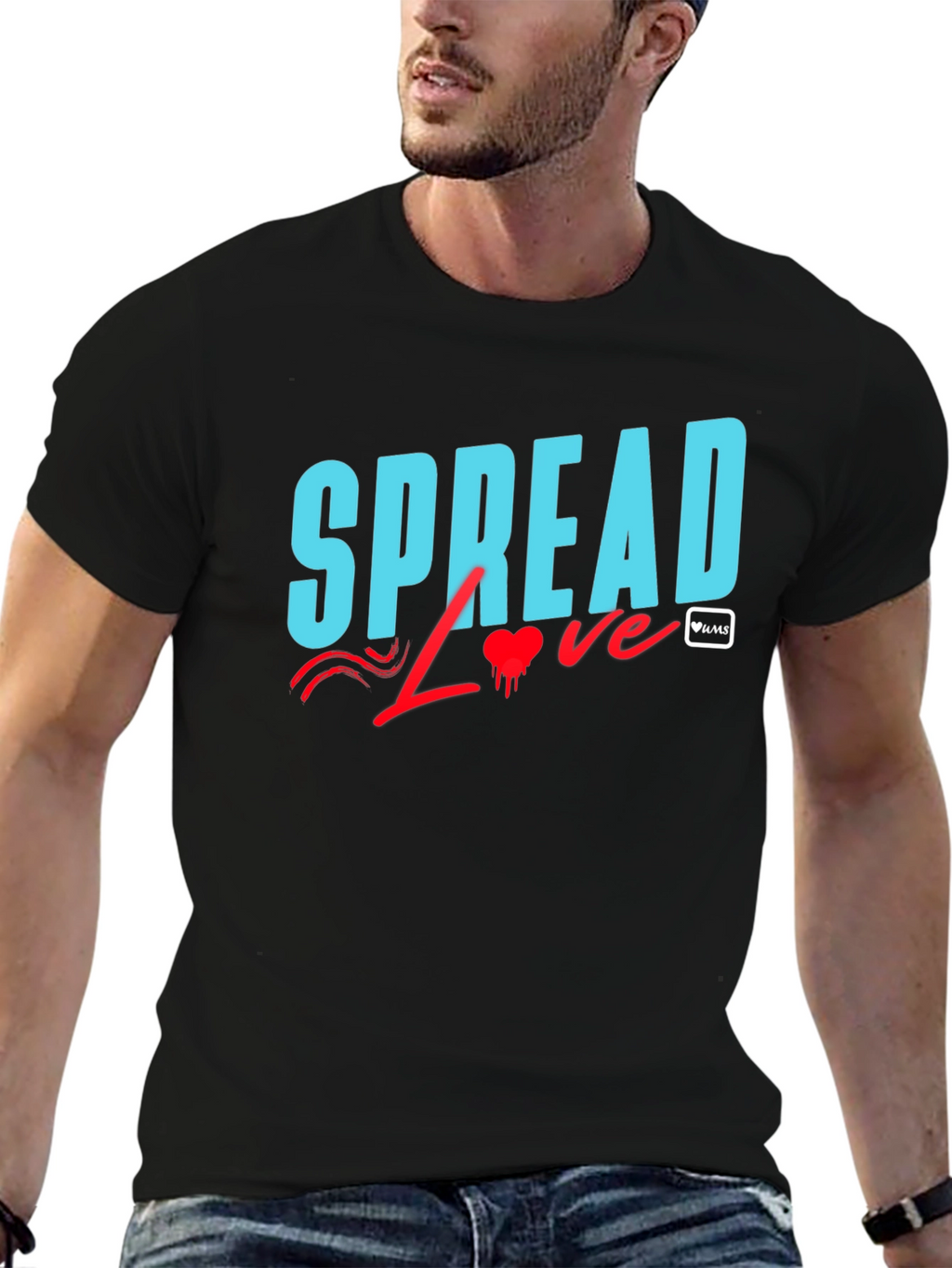 Spread Love Graphic Tee - Black Cotton Casual T-Shirt