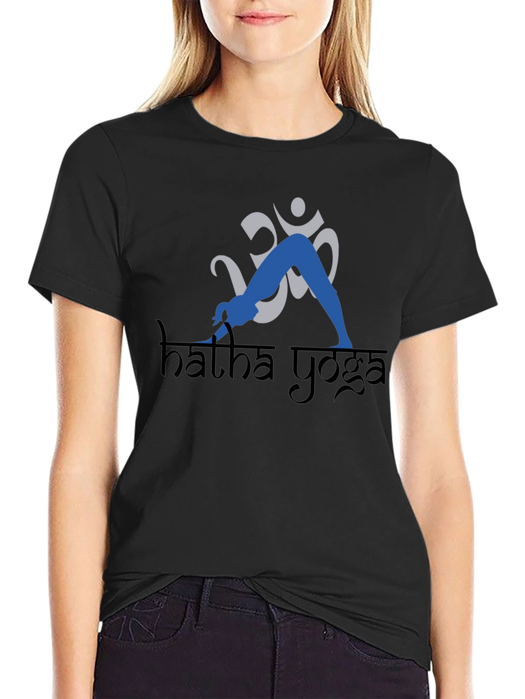 Hatha Yoga Black T-Shirt with Om Symbol