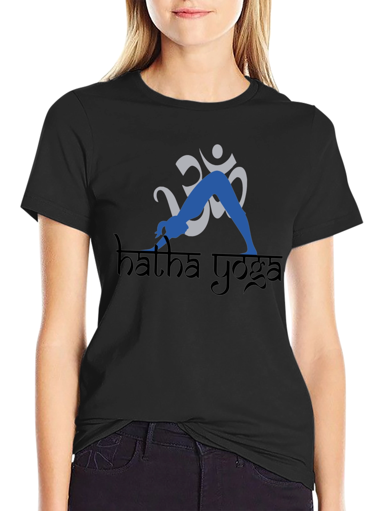 Hatha Yoga Black T-Shirt with Om Symbol