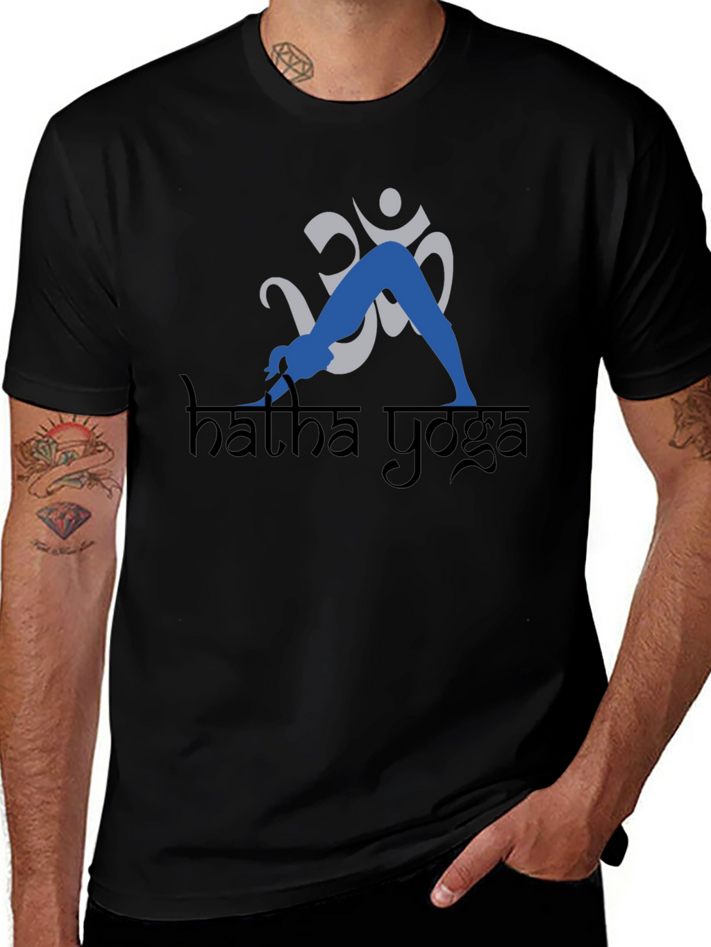 Hatha Yoga Black T-Shirt with Om Symbol
