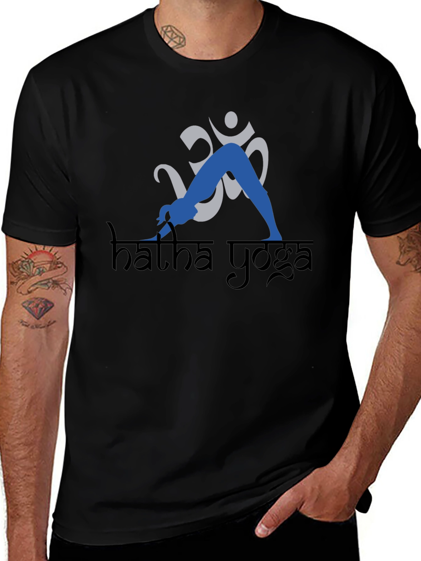 Hatha Yoga Black T-Shirt with Om Symbol