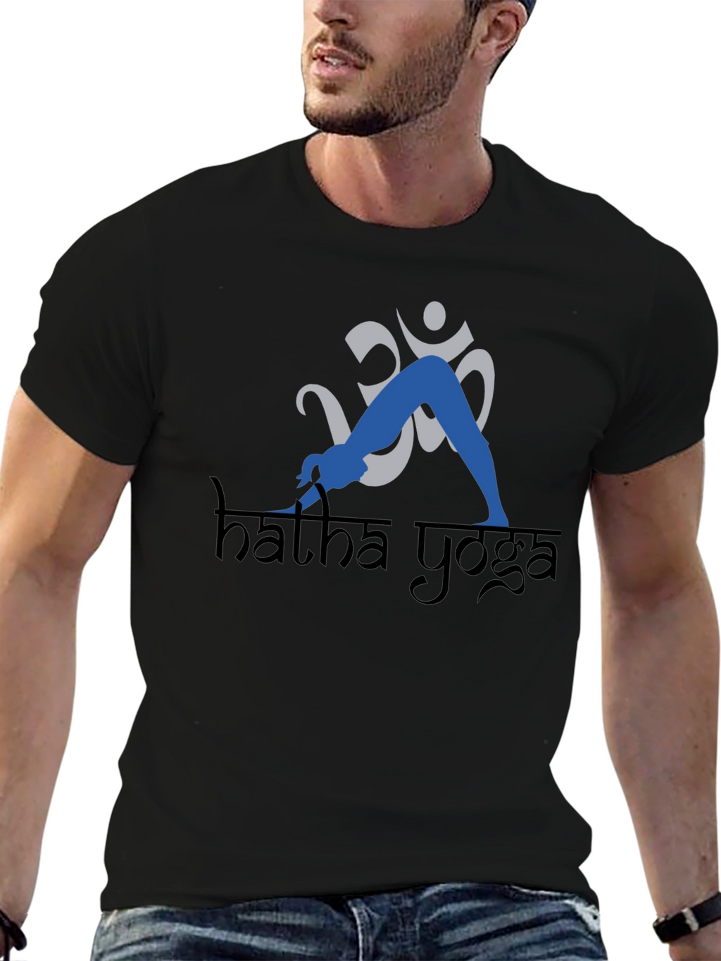 Hatha Yoga Black T-Shirt with Om Symbol