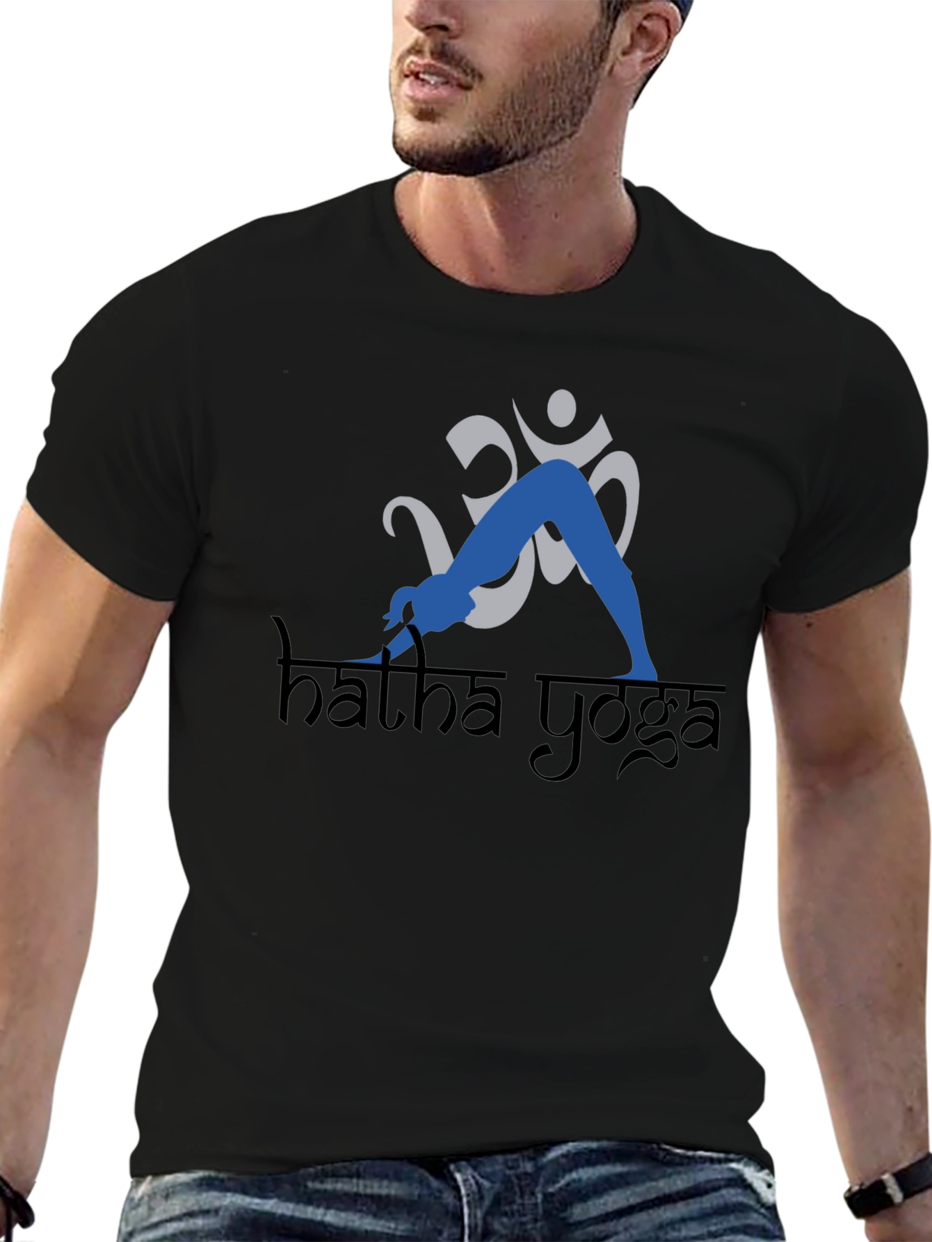 Hatha Yoga Black T-Shirt with Om Symbol