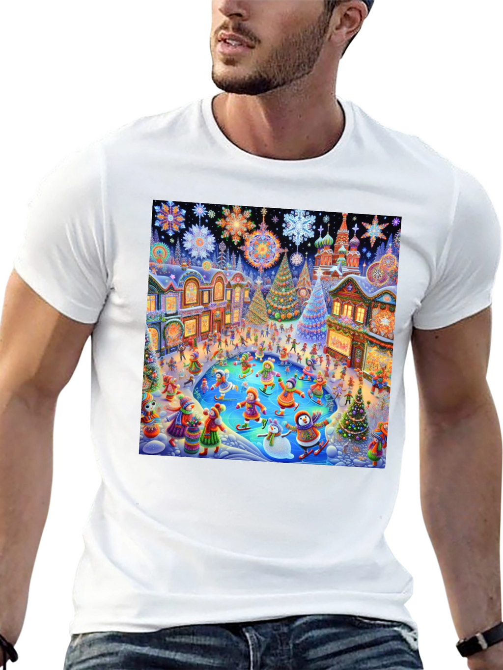 Winter Holiday Scene Black T-Shirt