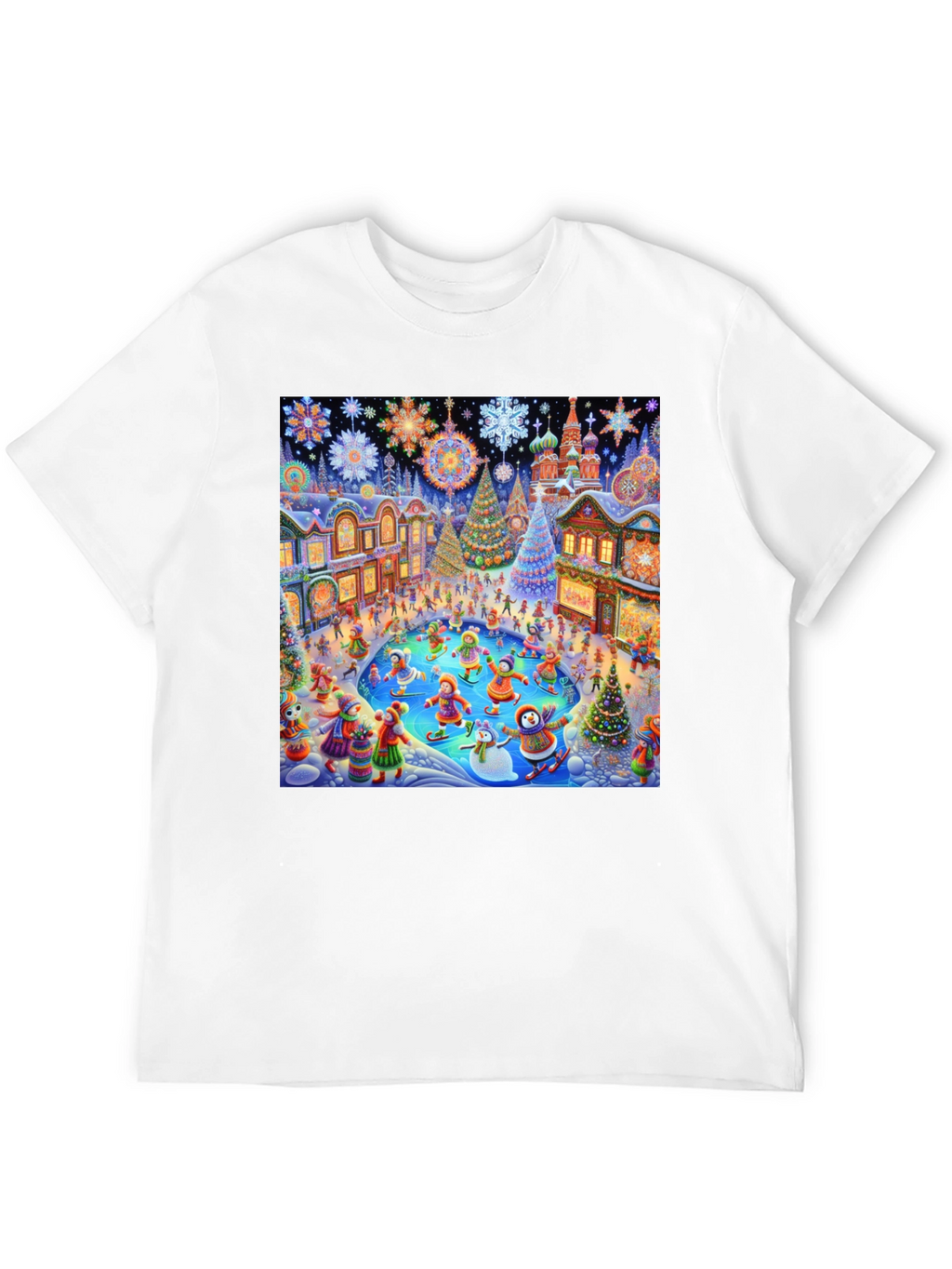 Winter Holiday Scene Black T-Shirt