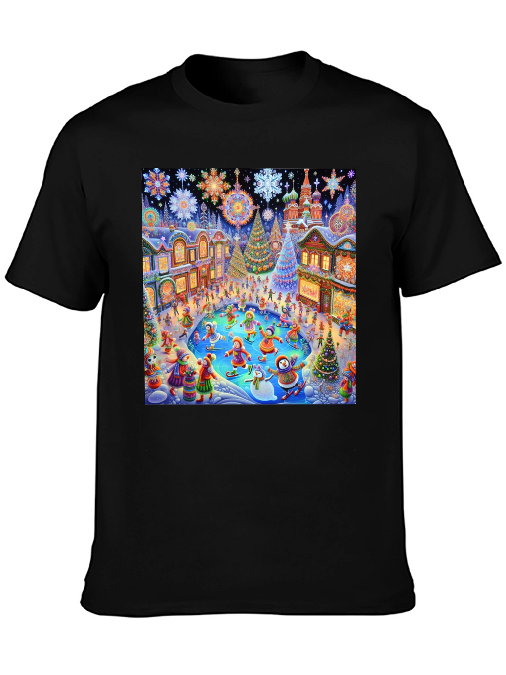 Winter Holiday Scene Black T-Shirt