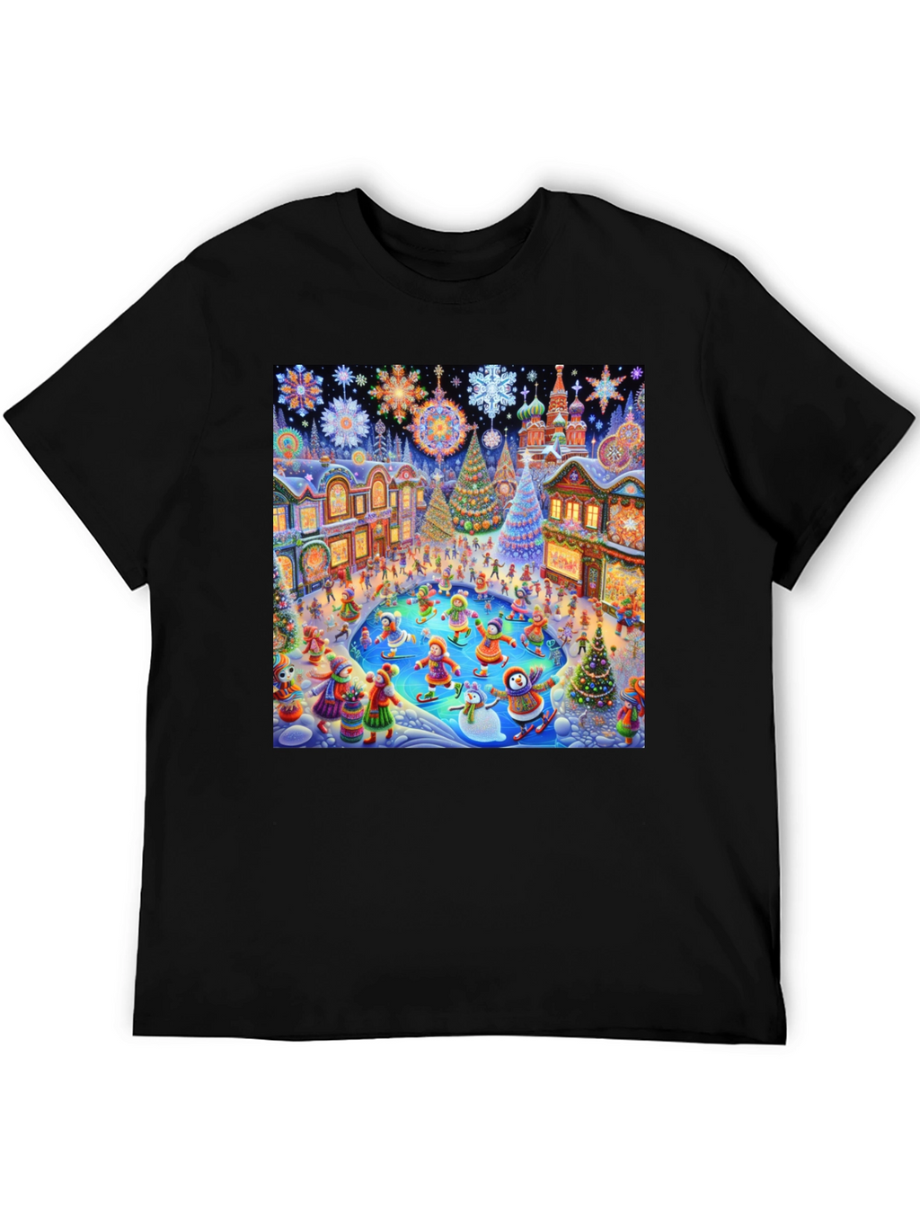 Winter Holiday Scene Black T-Shirt