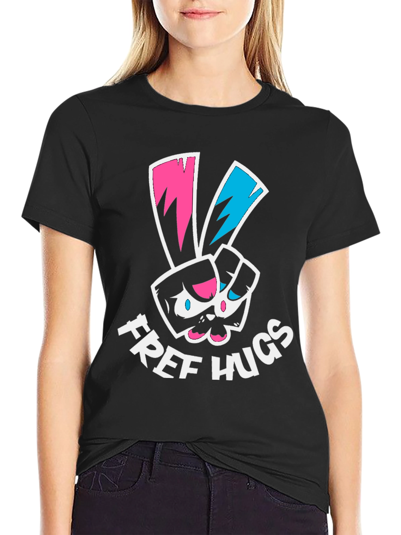 Free Hugs Graphic Tee - Black Cotton T-Shirt