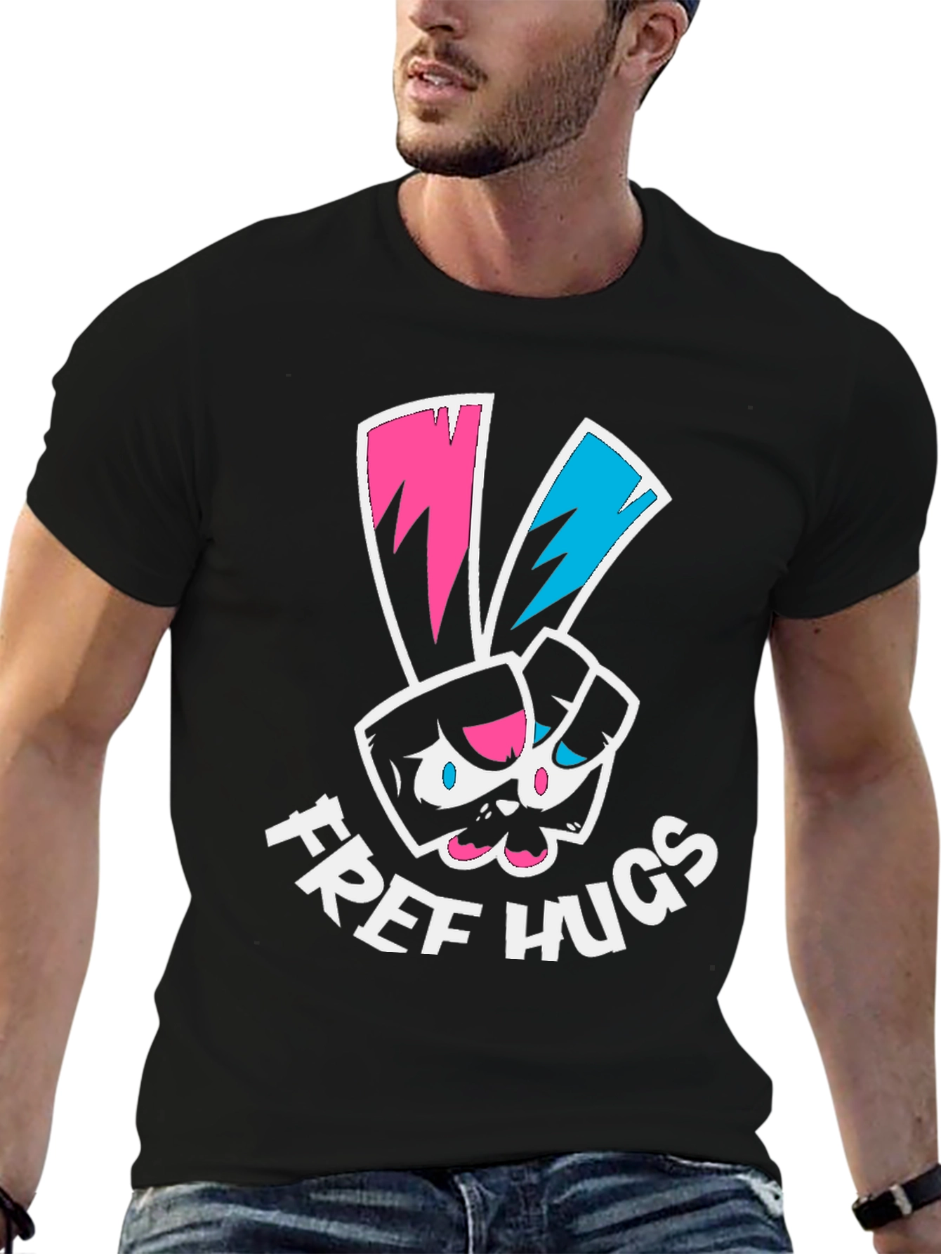 Free Hugs Graphic Tee - Black Cotton T-Shirt