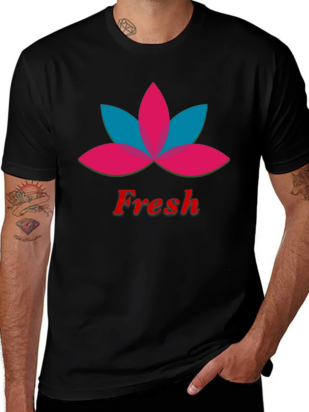 Mens Black Fresh Lotus Graphic T-Shirt