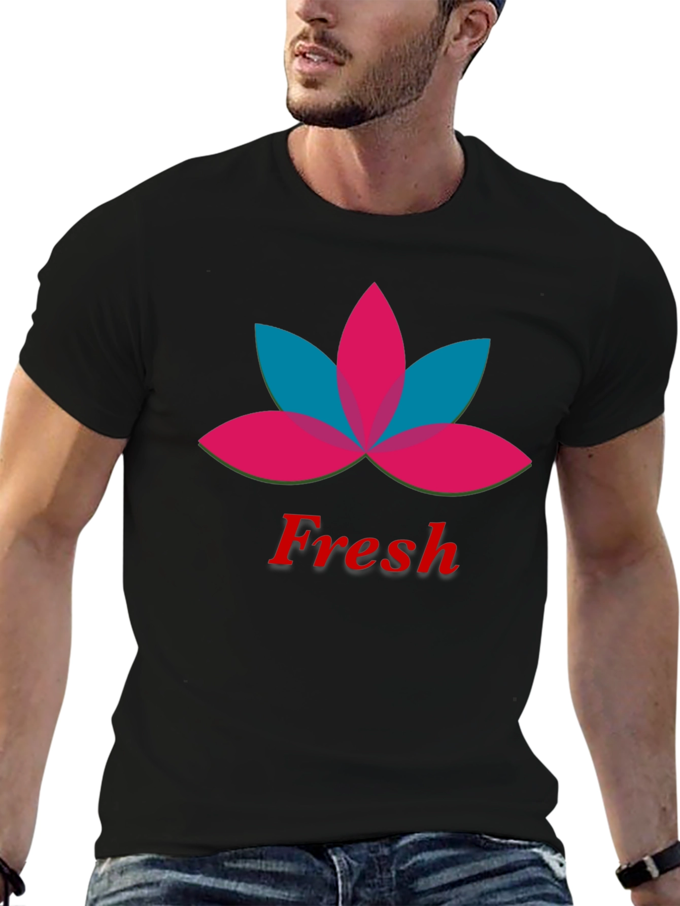 Mens Black Fresh Lotus Graphic T-Shirt