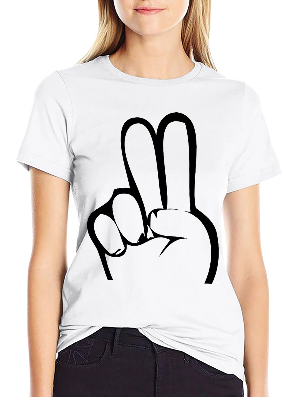 Peace Sign Graphic Tee - Black Cotton Casual Wear