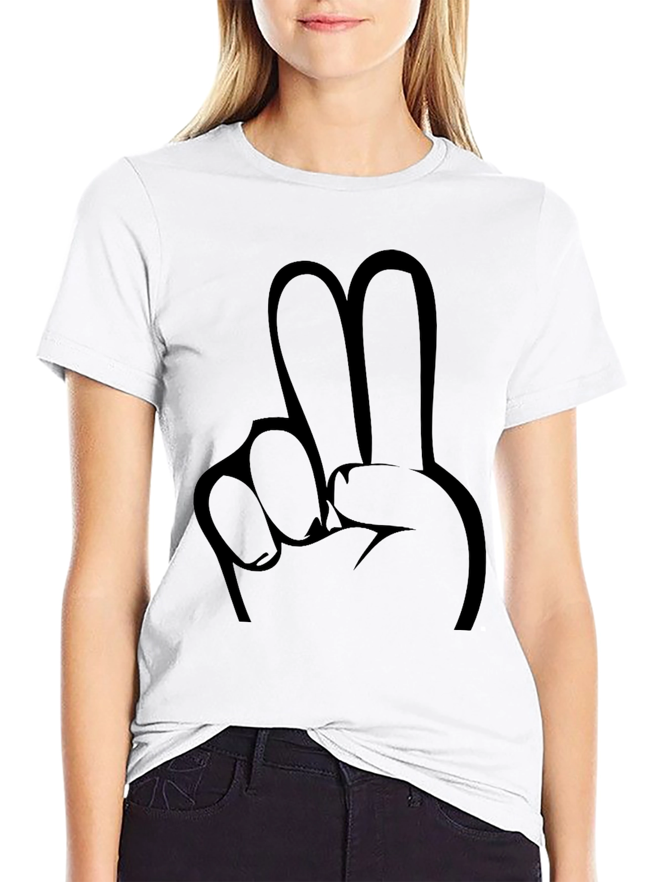 Peace Sign Graphic Tee - Black Cotton Casual Wear