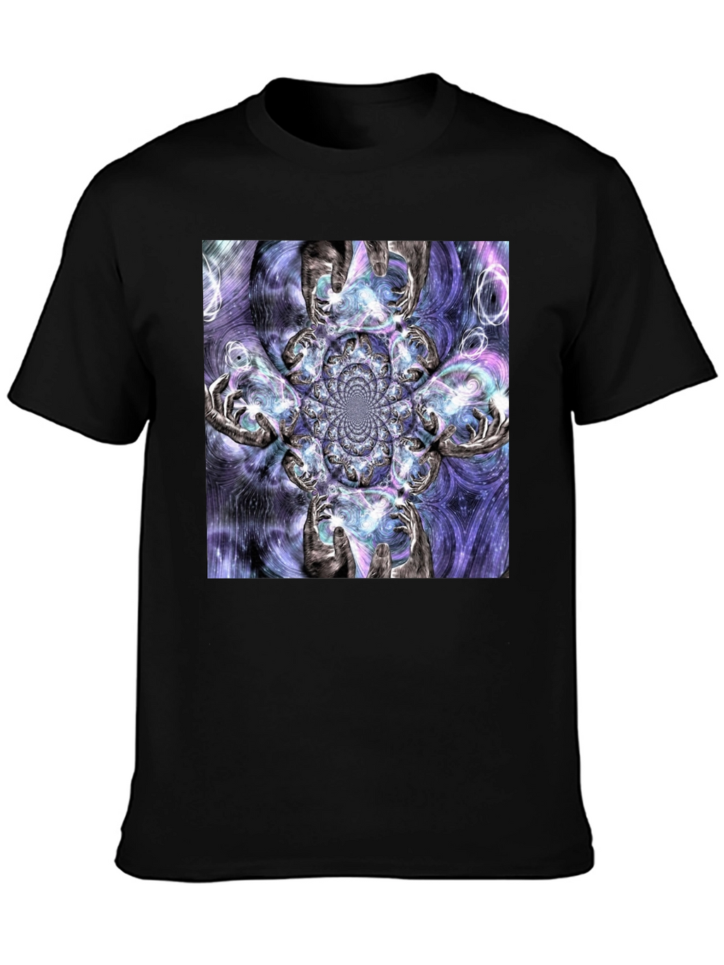 Fractal Hands Graphic Black T-Shirt
