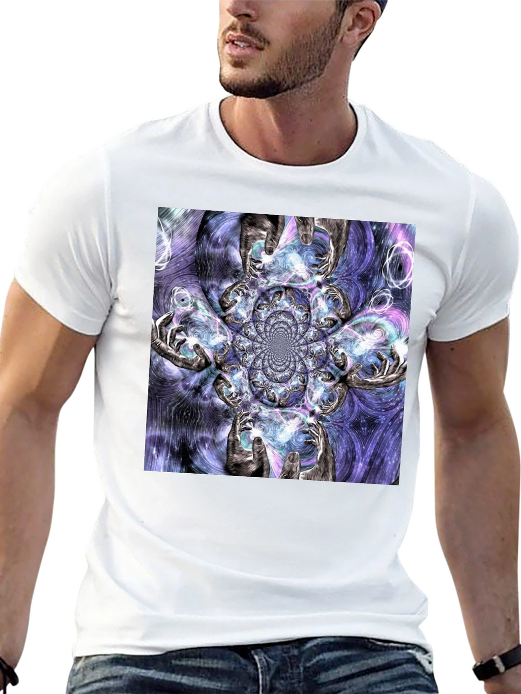 Fractal Hands Graphic Black T-Shirt