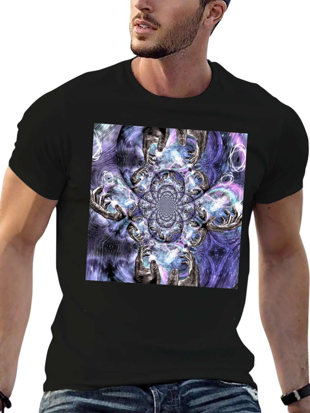 Fractal Hands Graphic Black T-Shirt