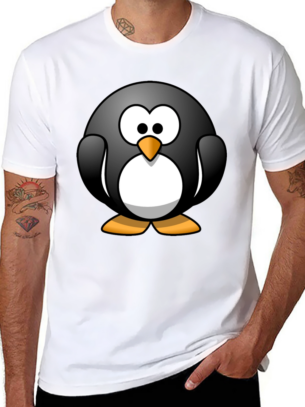 Cartoon Penguin Graphic Black T-Shirt
