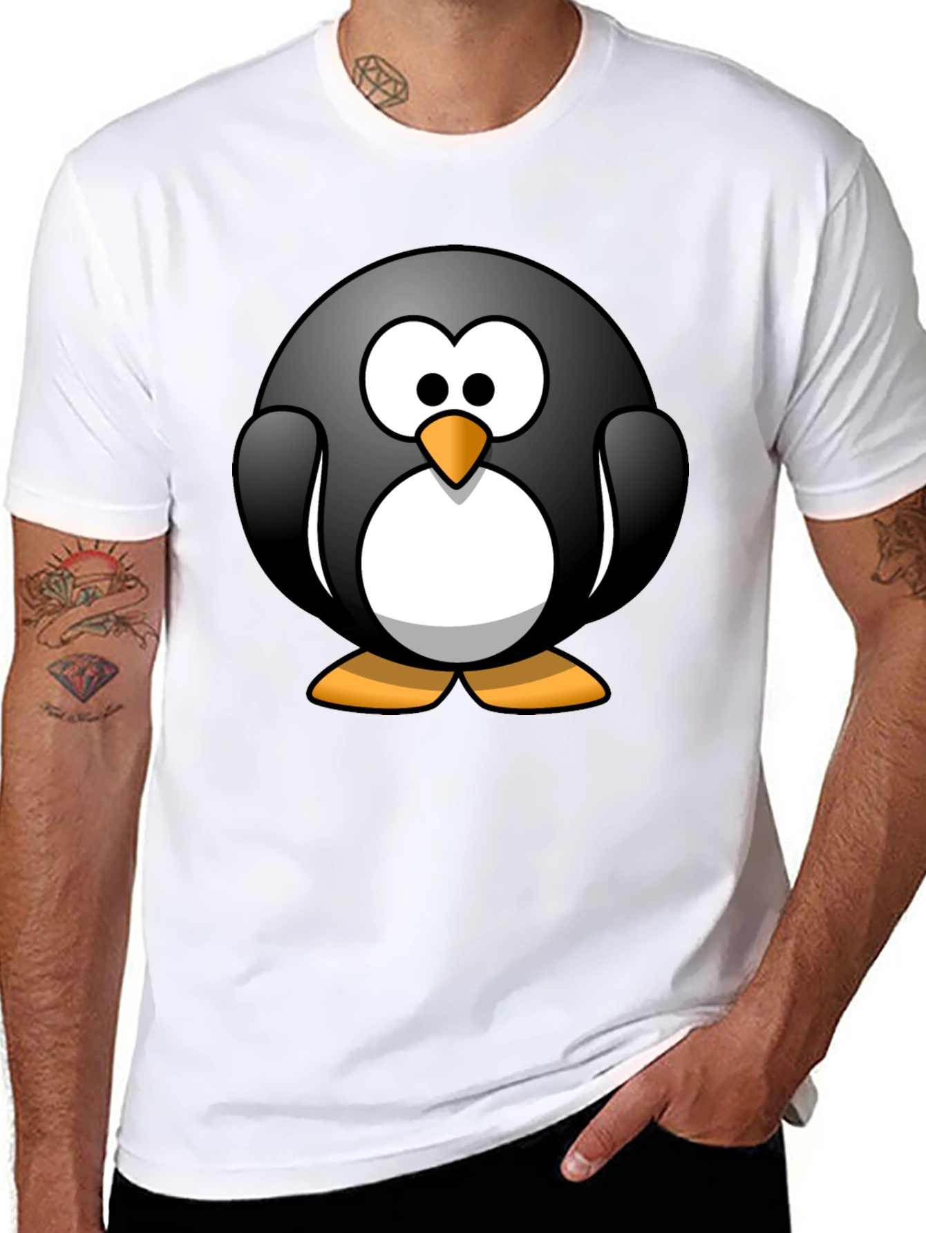 Cartoon Penguin Graphic Black T-Shirt