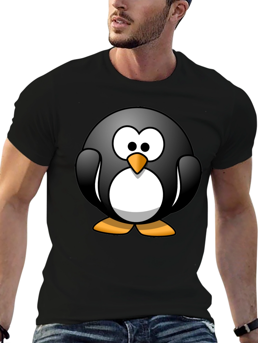 Cartoon Penguin Graphic Black T-Shirt
