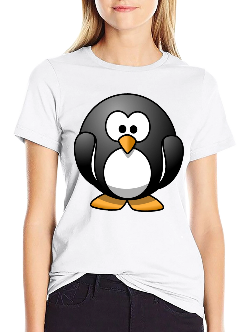 Cartoon Penguin Graphic Black T-Shirt