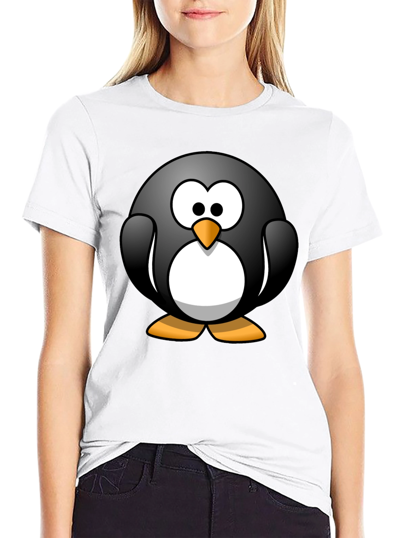 Cartoon Penguin Graphic Black T-Shirt