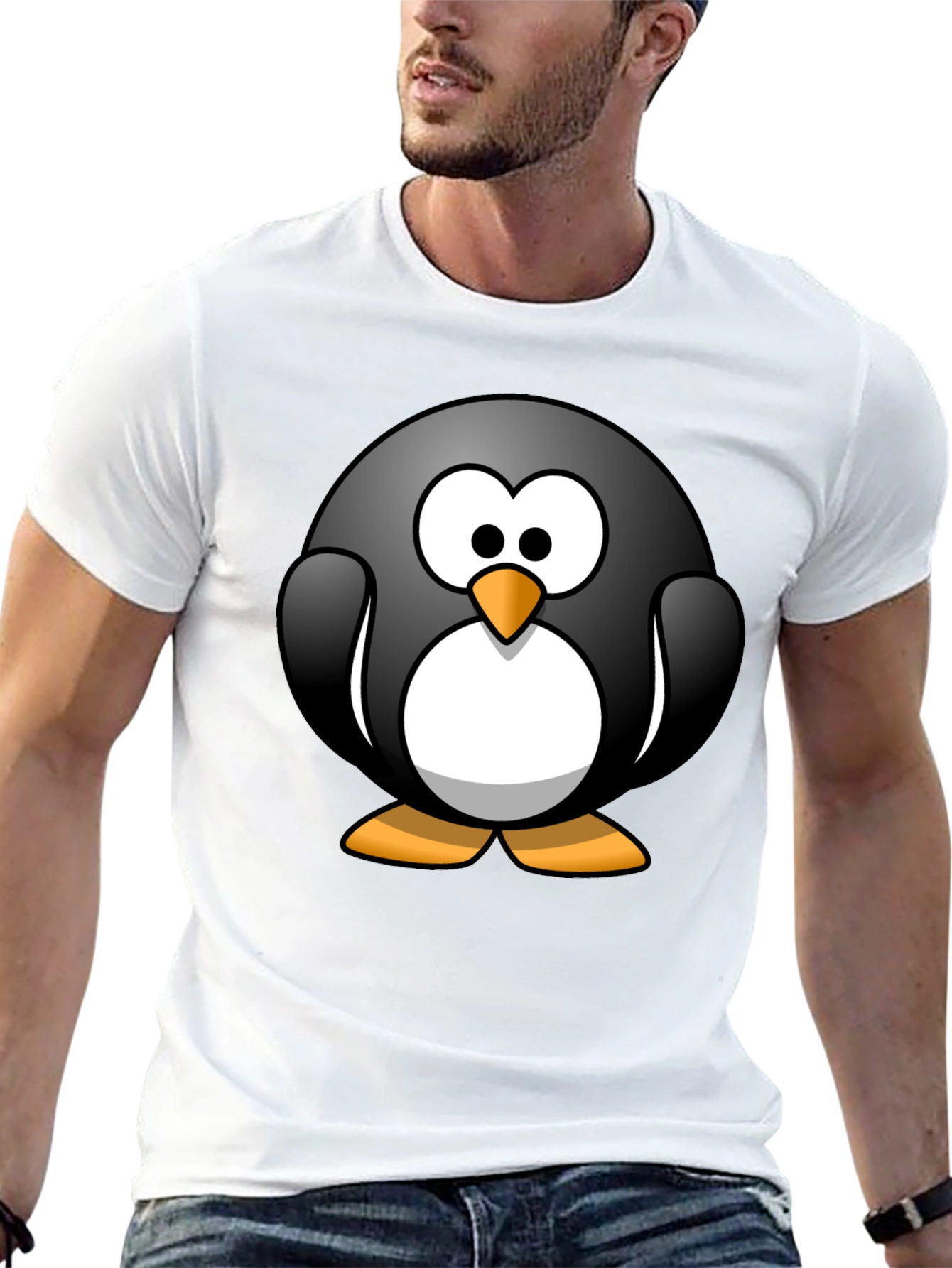 Cartoon Penguin Graphic Black T-Shirt