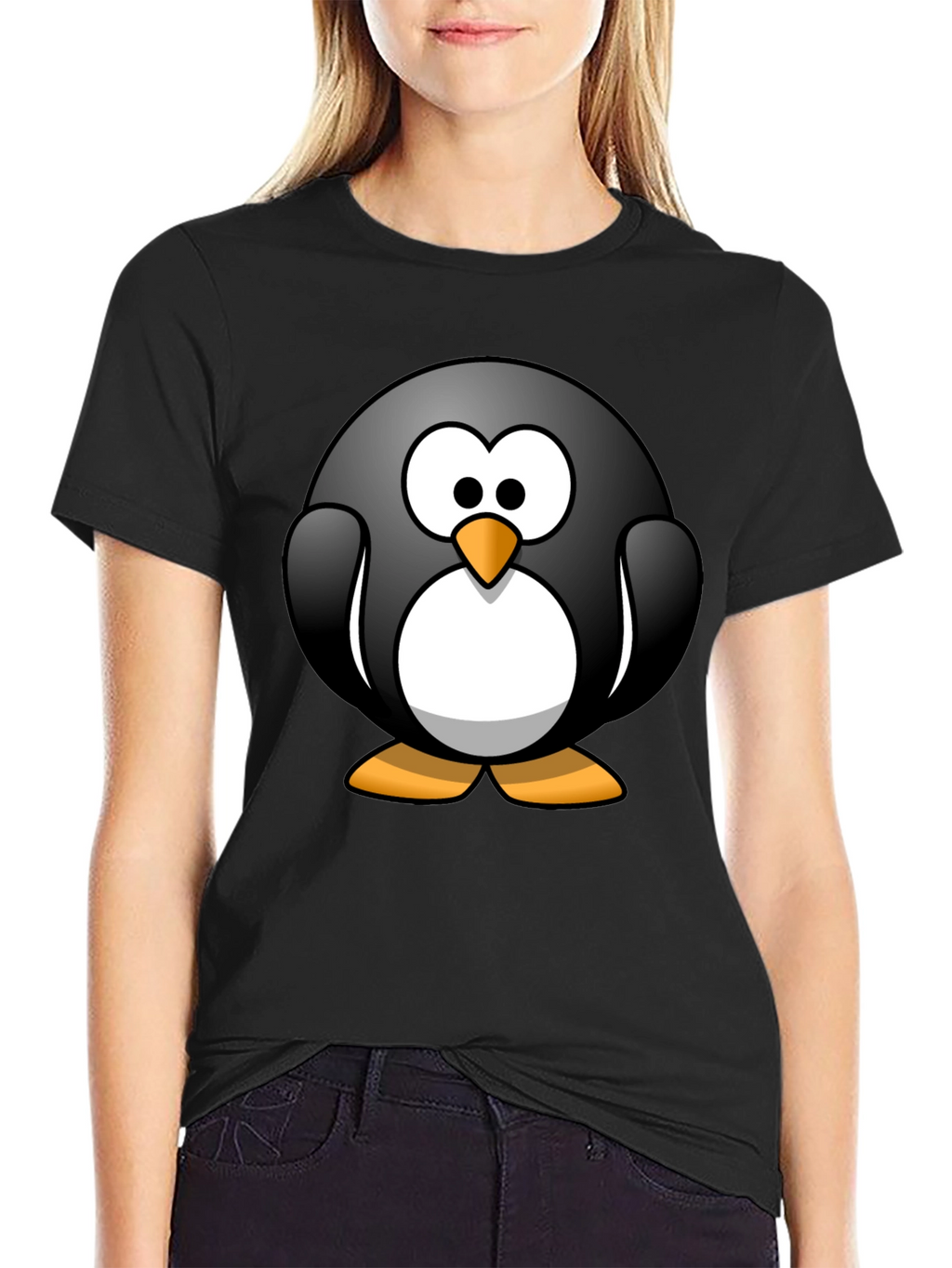 Cartoon Penguin Graphic Black T-Shirt
