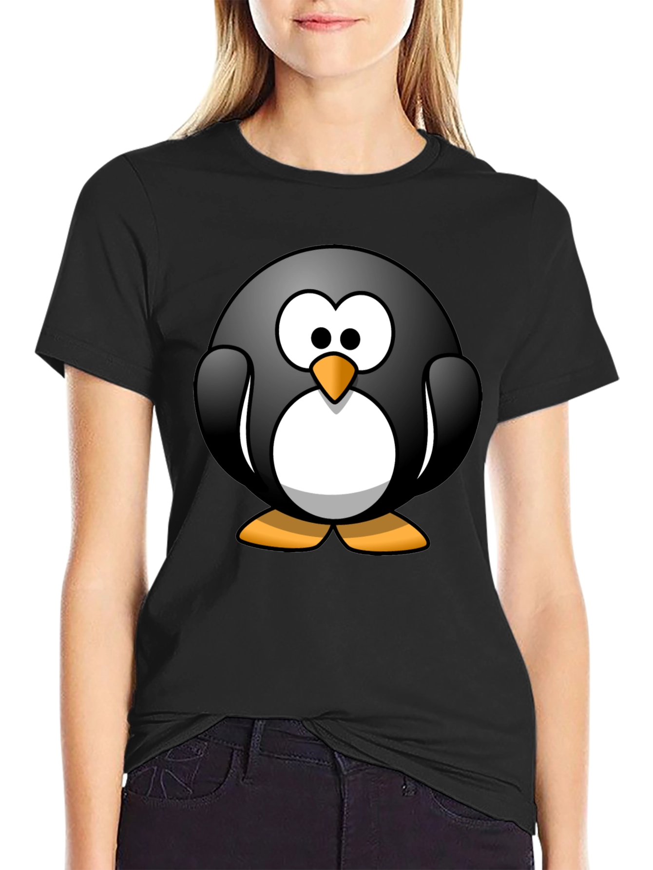 Cartoon Penguin Graphic Black T-Shirt