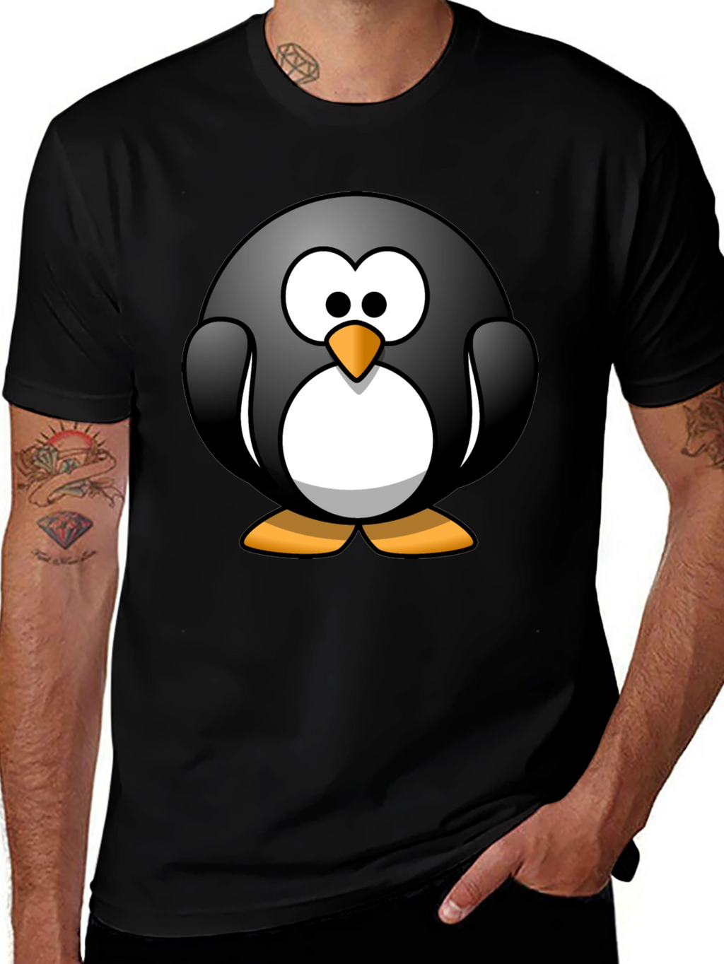 Cartoon Penguin Graphic Black T-Shirt