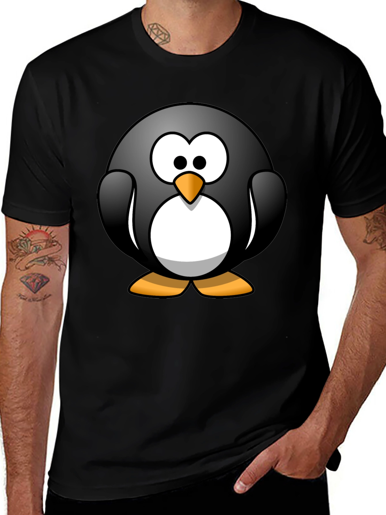 Cartoon Penguin Graphic Black T-Shirt