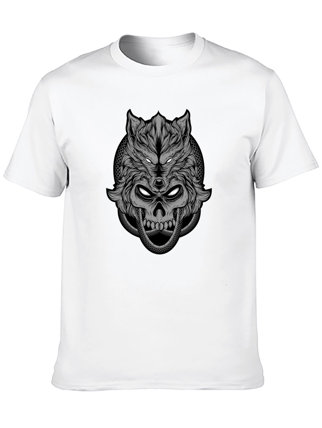 Wolf Skull Graphic Print T-Shirt - Black