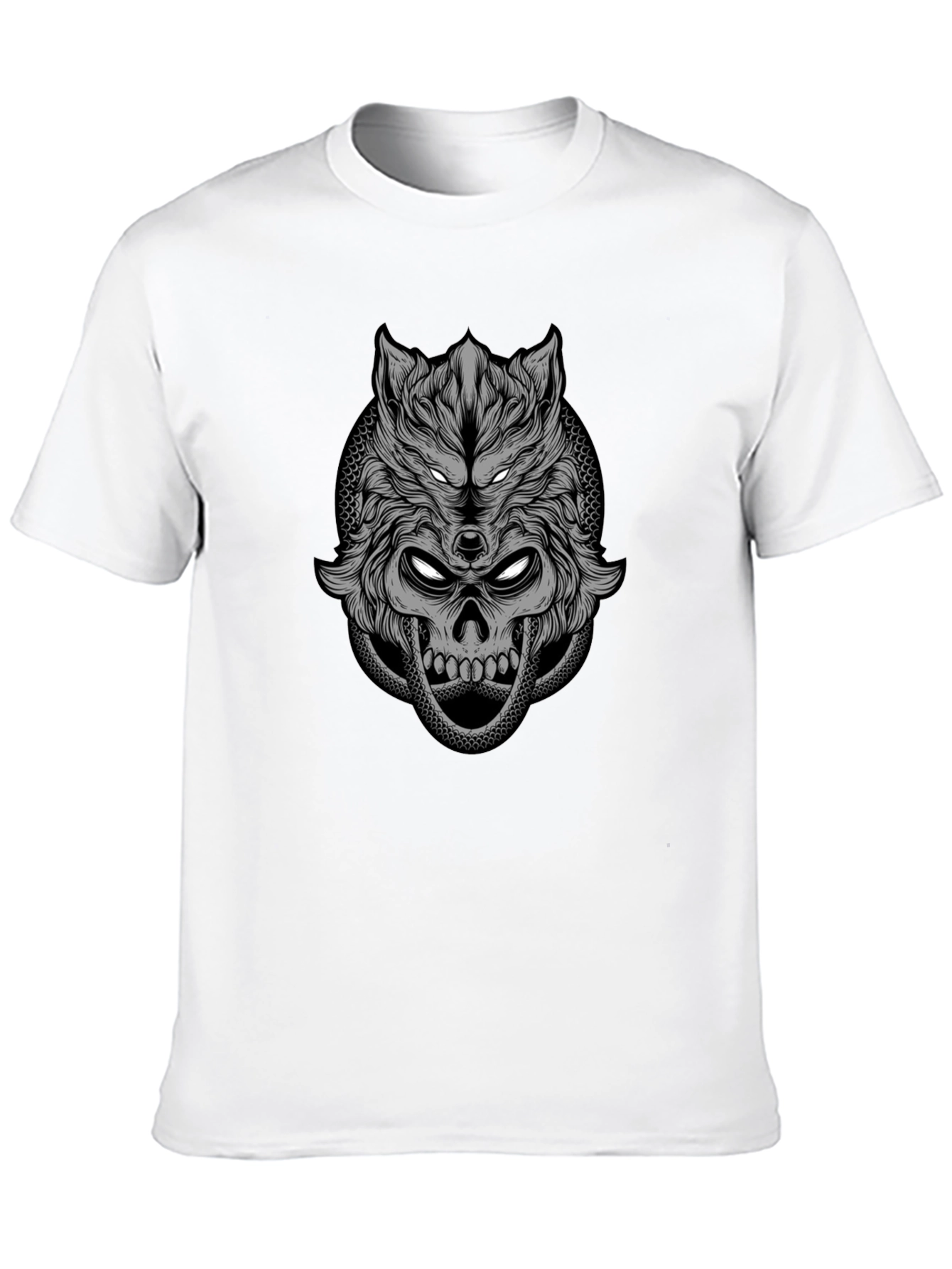 Wolf Skull Graphic Print T-Shirt - Black