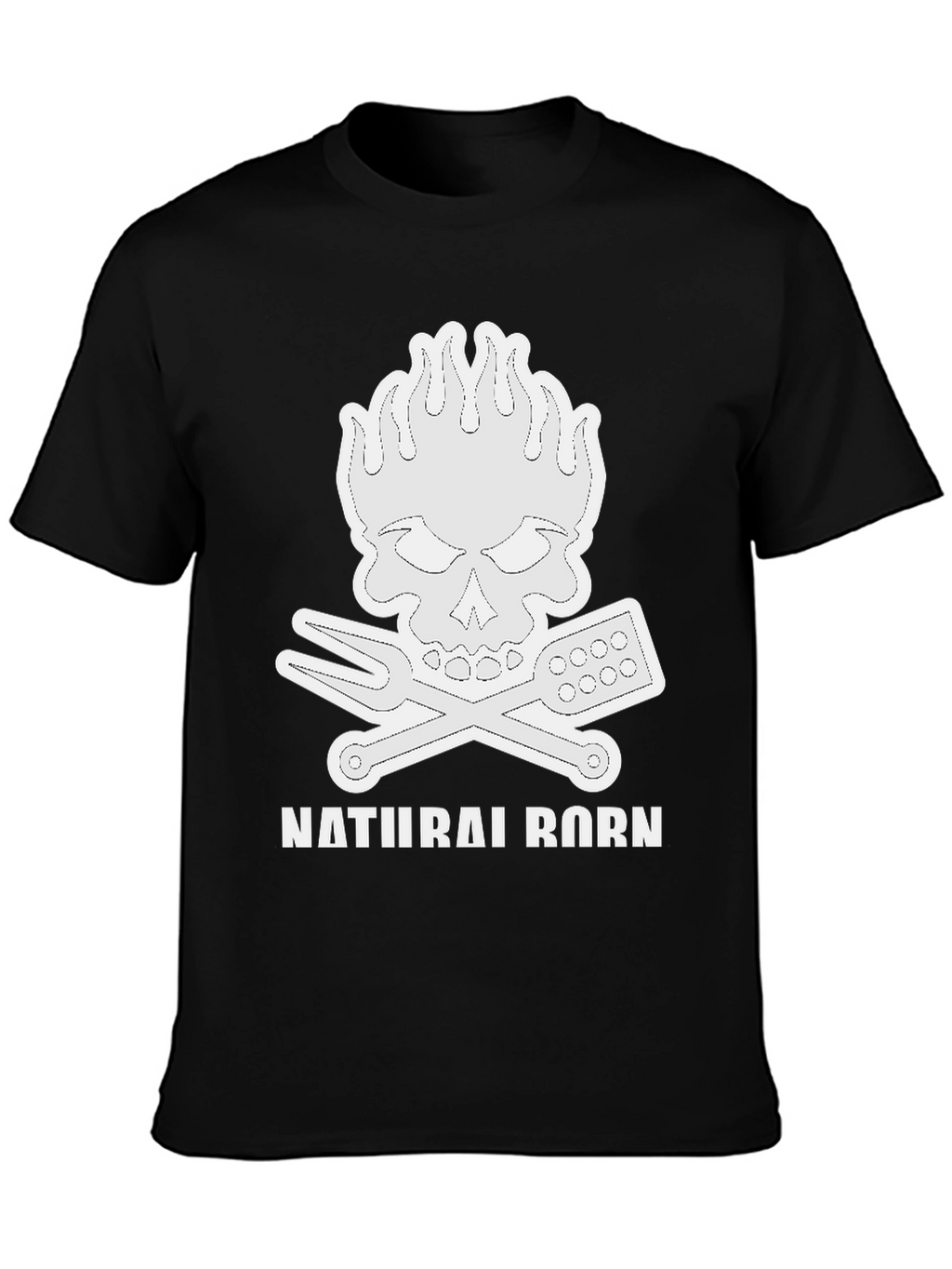 Natural Born Griller T-Shirt Skull Flames BBQ