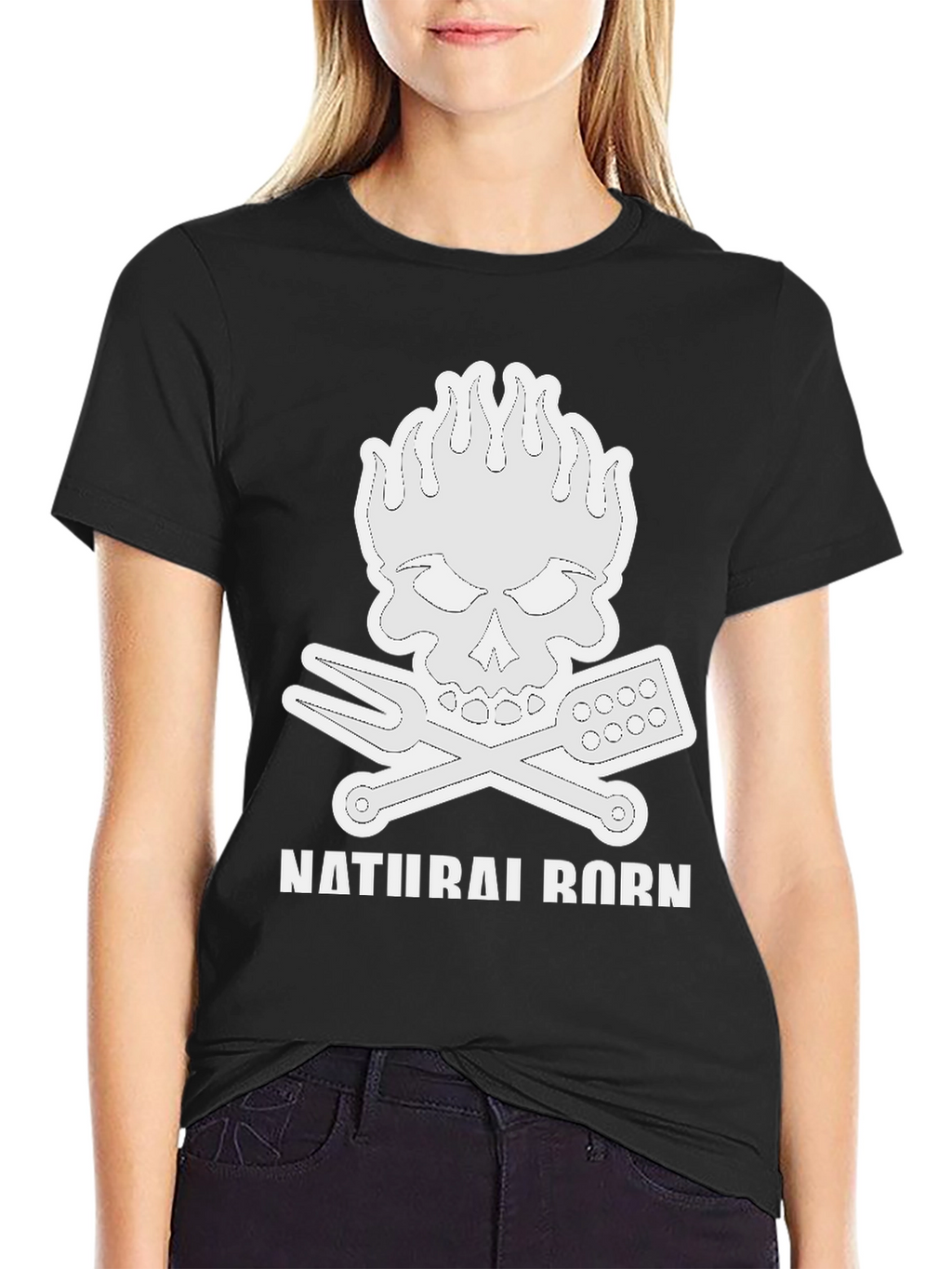 Natural Born Griller T-Shirt Skull Flames BBQ