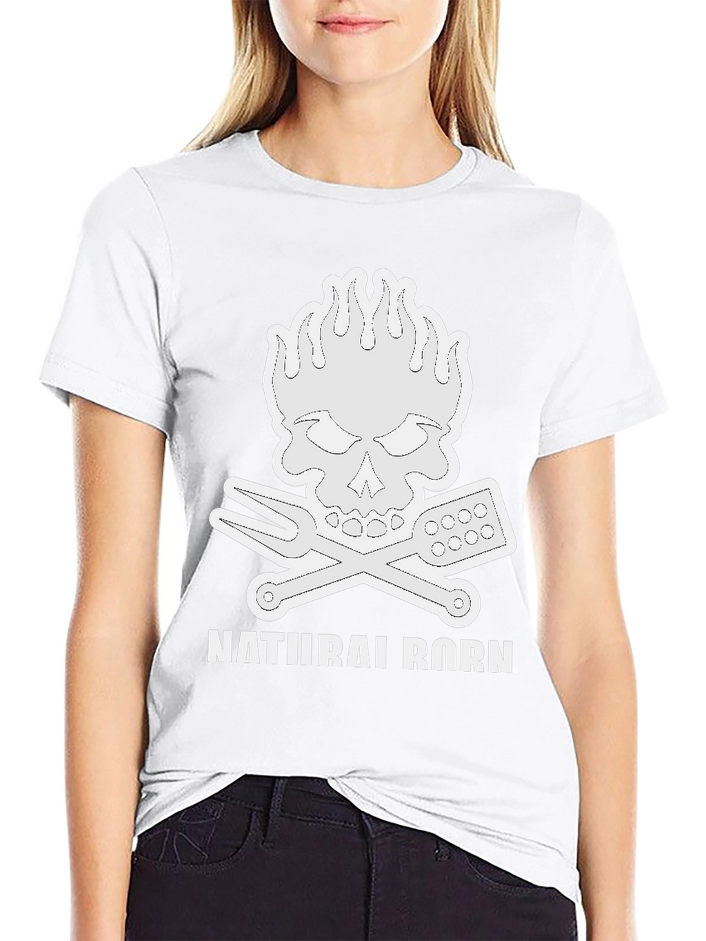 Natural Born Griller T-Shirt Skull Flames BBQ