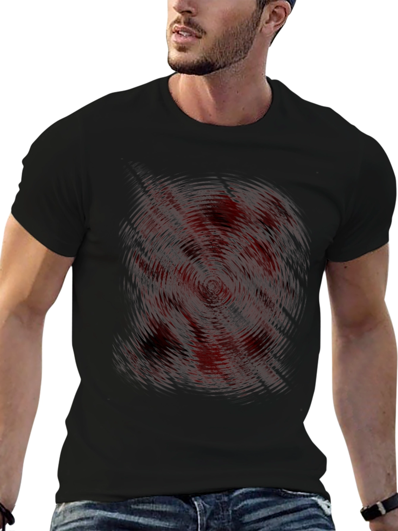 Abstract Vortex Graphic Print Black T-Shirt
